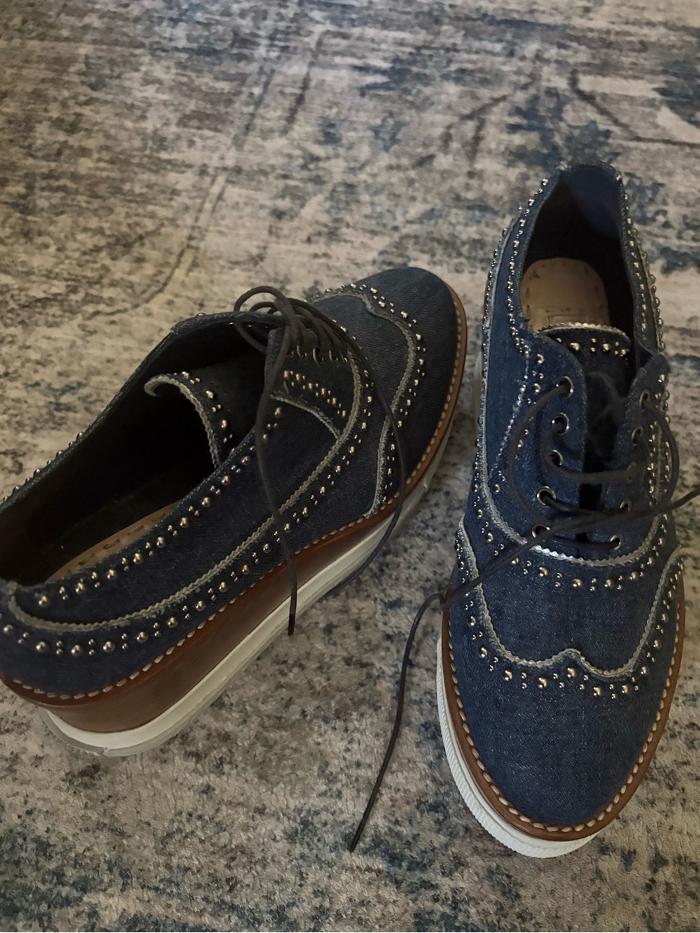 Miu Miu Oxford Studded Sneakers in Blue Denim - Picture 4 of 8